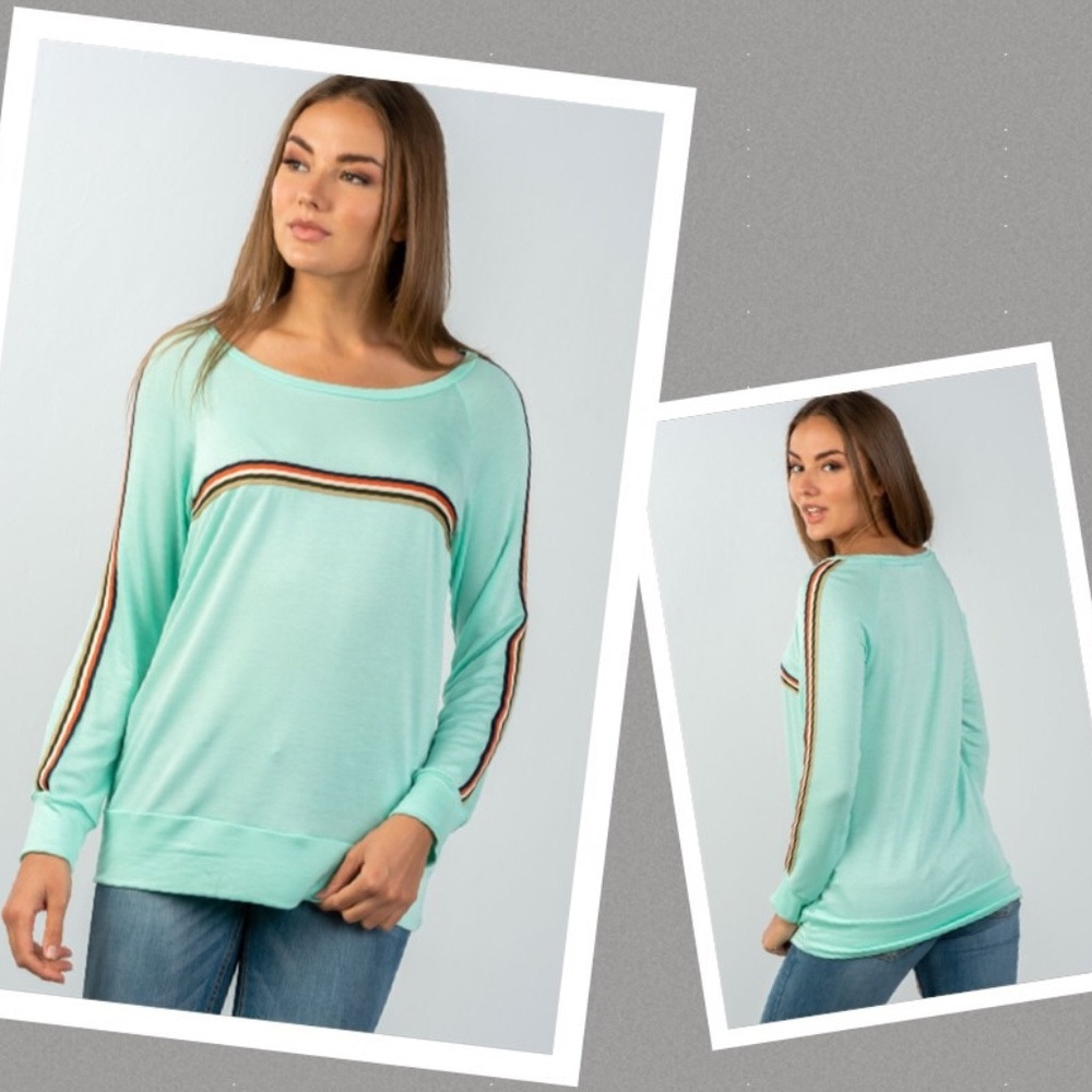 Mint Green Multi-Stripe Long Sleeve Tee Pullover S